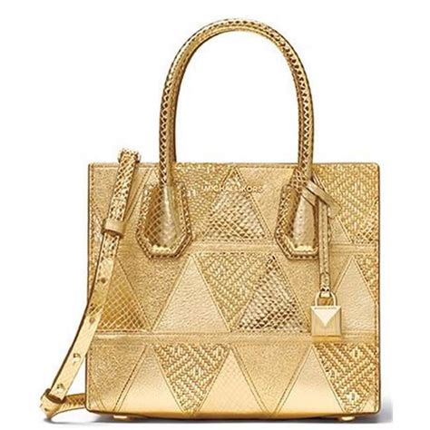 michael kors mercer metallic patchwork leather crosbody gold